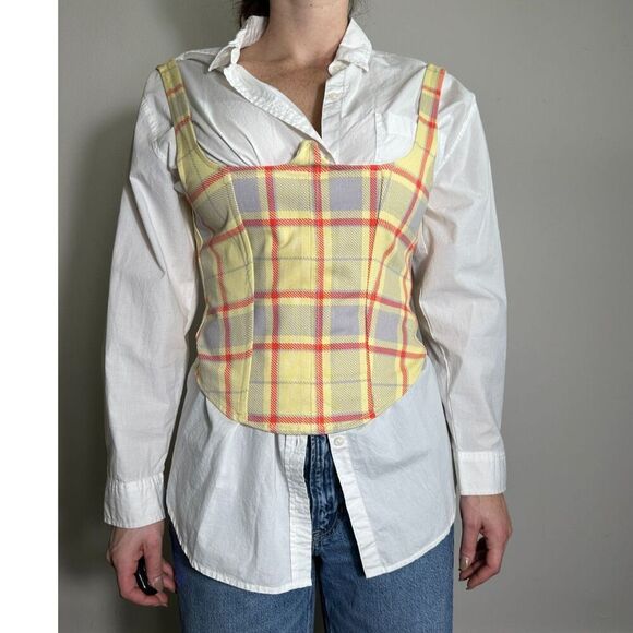 We Wore What Yellow Plaid Seamed Corset Size M NWT - Picture 1 of 5